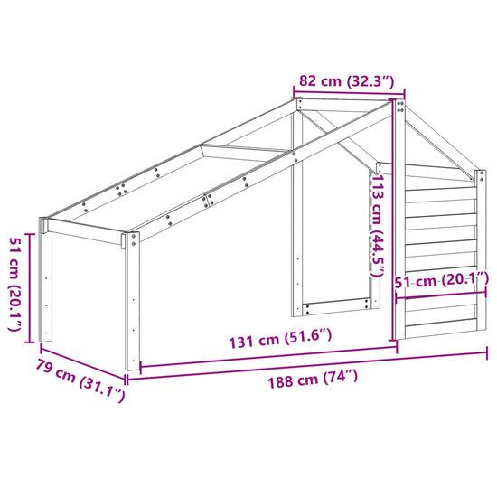 Kinderbedhuisje Massief Grenenhout 188 x 82 x 113 cm Wasbruin