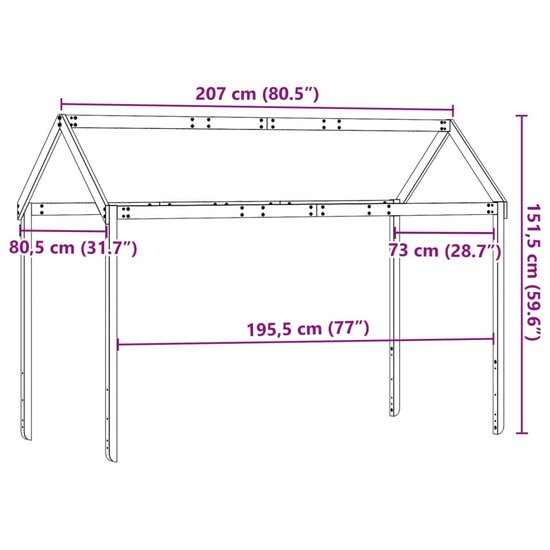 Kinderbedhuisje 207X80,5X151,5 Cm Massief Grenenhout 207 x 80.5 x 151.5 cm Wasbruin