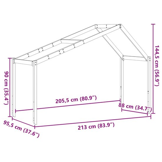 Kinderbedhuisje 213X95,5X144,5 Cm Massief Grenenhout 213 x 95.5 x 144.5 cm Wasbruin