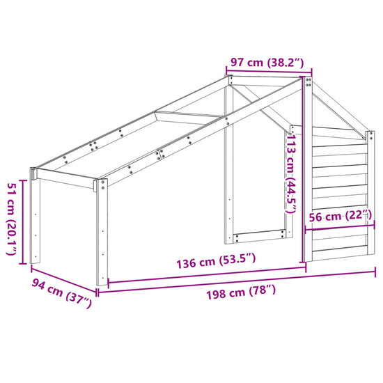 Kinderbedhuisje 198x97x113 cm massief grenenhout wit