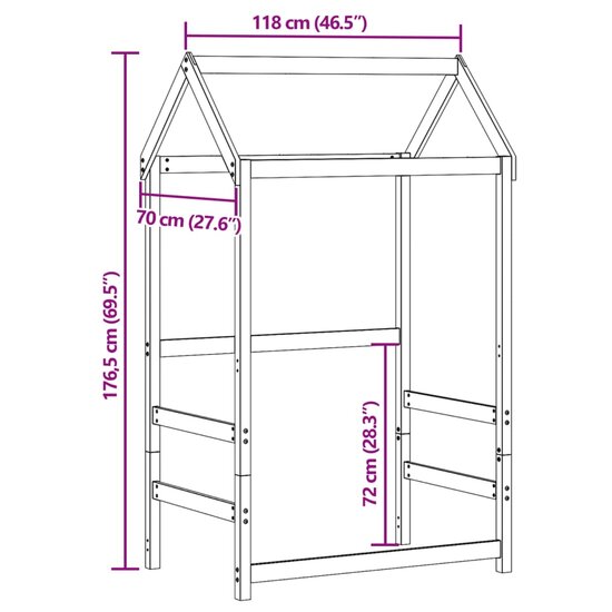 Kinderbedhuisje 118X70X176,5 Cm Massief Grenenhout 118 x 70 x 176.5 cm Naturel