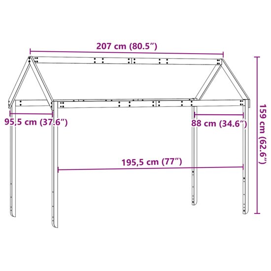 Kinderbedhuisje 207x95,5x159 cm massief grenenhout wasbruin
