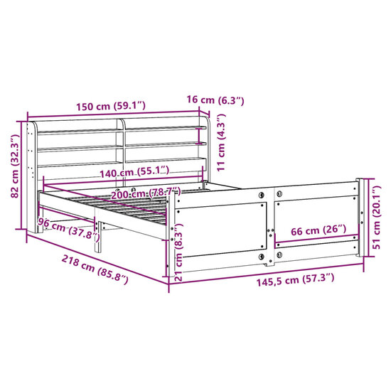 Bedframe met hoofdeinde zonder matras 140x200 cm wit