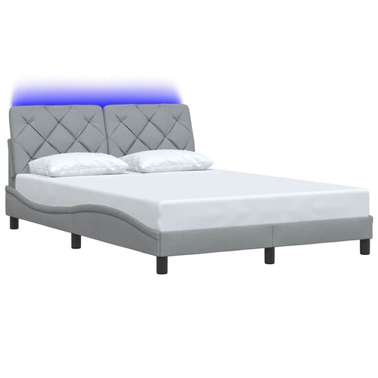 Bedframe met LED zonder matras stof 140x190 cm lichtgrijs