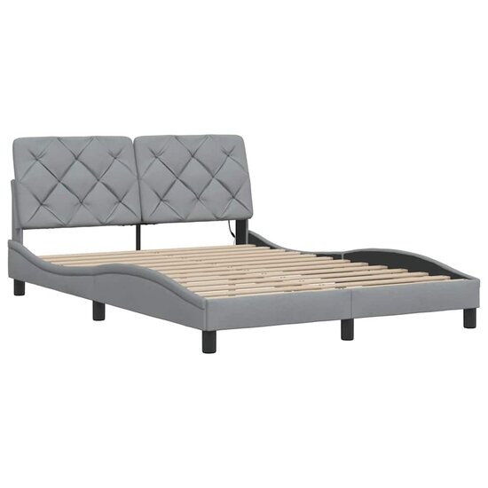Bedframe met LED zonder matras stof 140x190 cm lichtgrijs