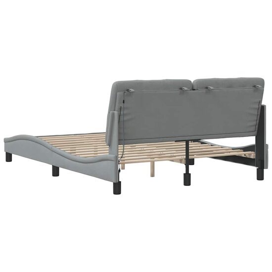 Bedframe met LED zonder matras stof 140x190 cm lichtgrijs