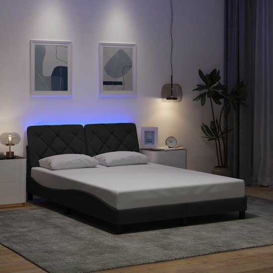 Bedframe met LED zonder matras 120x200 cm stof donkergrijs