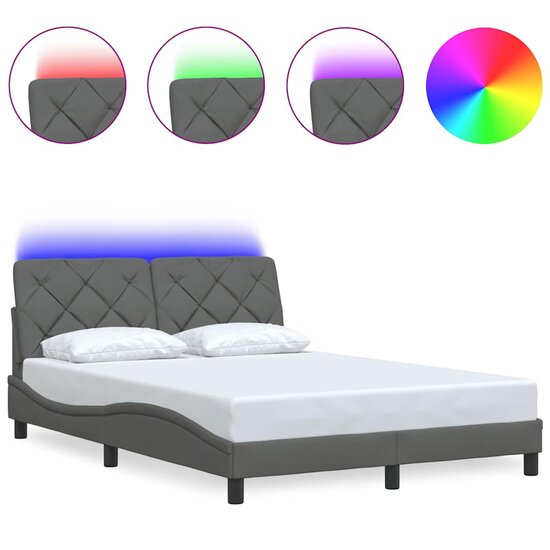 Bedframe met LED zonder matras 120x200 cm stof donkergrijs