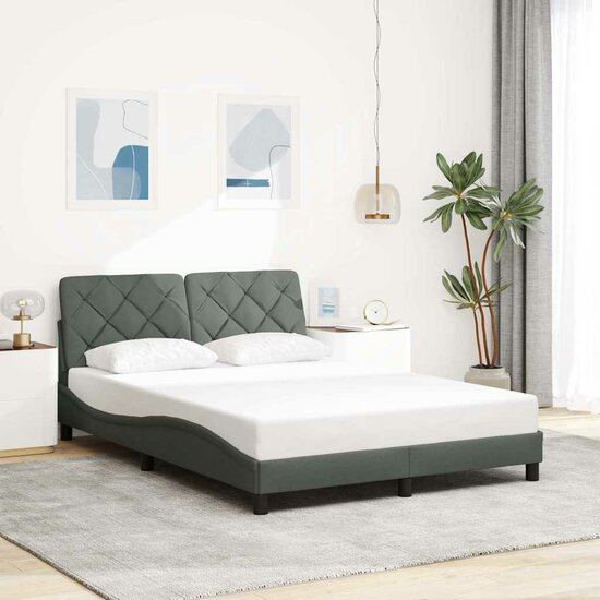 Bedframe met LED zonder matras 120x200 cm stof donkergrijs