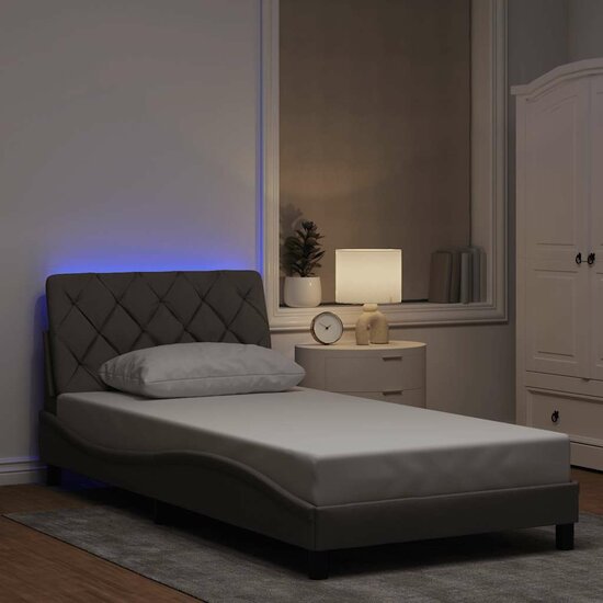 Bedframe Met Led Zonder Matras Stof 100 x 200 cm Taupe