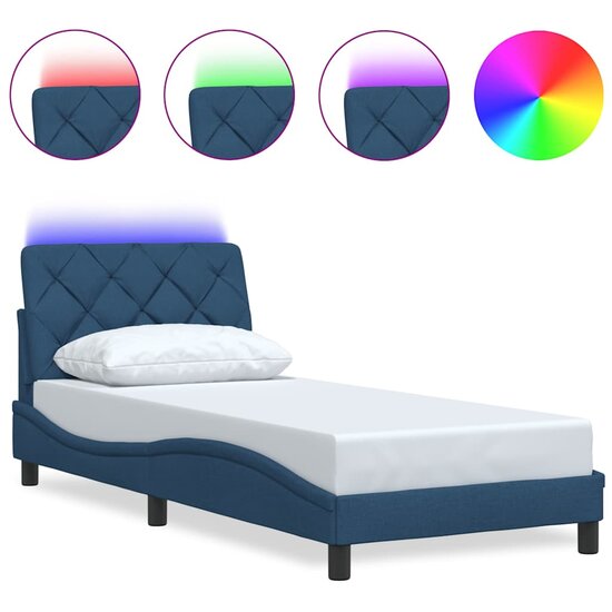 Bedframe Met Led Zonder Matras Stof 90 x 200 cm Blauw