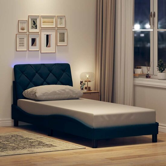 Bedframe Met Led Zonder Matras Stof 80 x 200 cm Blauw