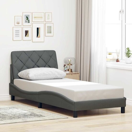 Bedframe Zonder Matras Stof 90 x 190 cm Donkergrijs