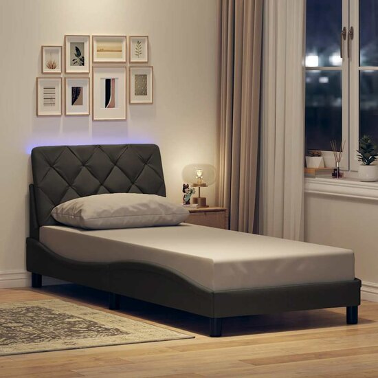 Bedframe Met Led Zonder Matras Stof 90 x 190 cm Donkergrijs