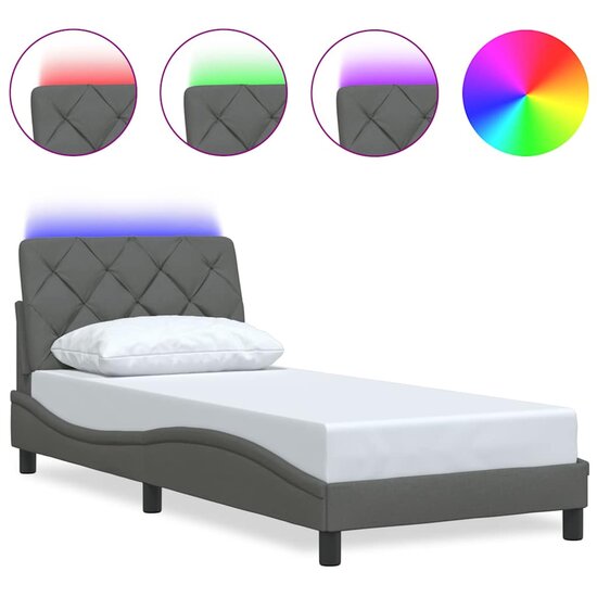 Bedframe Met Led Zonder Matras Stof 90 x 190 cm Donkergrijs