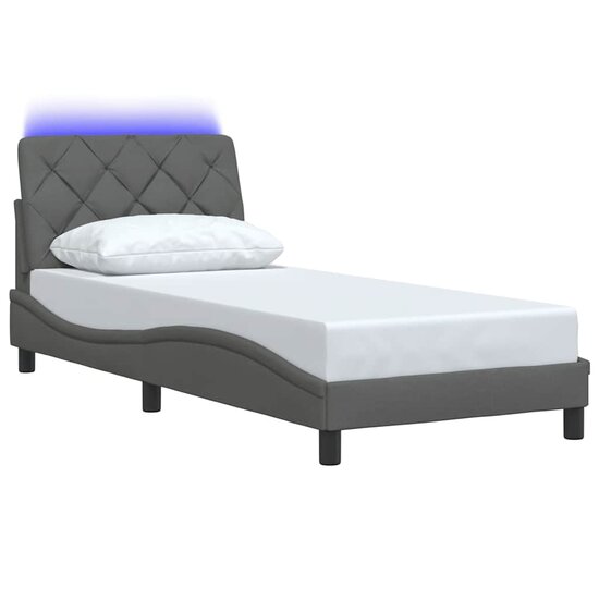 Bedframe Met Led Zonder Matras Stof 90 x 190 cm Donkergrijs