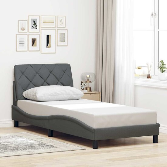 Bedframe Met Led Zonder Matras Stof 90 x 190 cm Donkergrijs