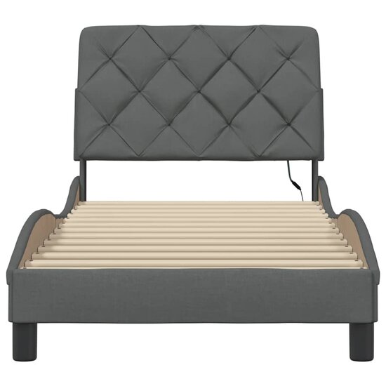 Bedframe Met Led Zonder Matras Stof 90 x 190 cm Donkergrijs