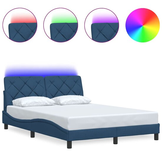 Bedframe Met Led Zonder Matras Stof 140 x 200 cm Blauw