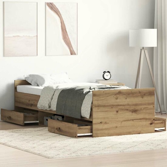 Bedframe Zonder Matras Spaanplaat 90 x 200 cm artisanaal eikenkleurig