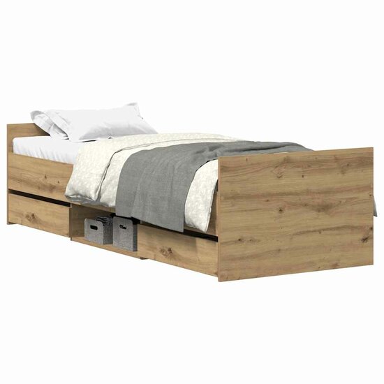Bedframe Zonder Matras Spaanplaat 90 x 200 cm artisanaal eikenkleurig