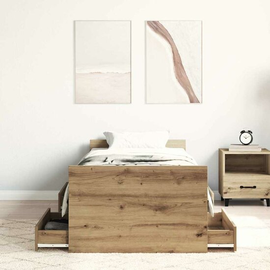 Bedframe Zonder Matras Spaanplaat 90 x 200 cm artisanaal eikenkleurig