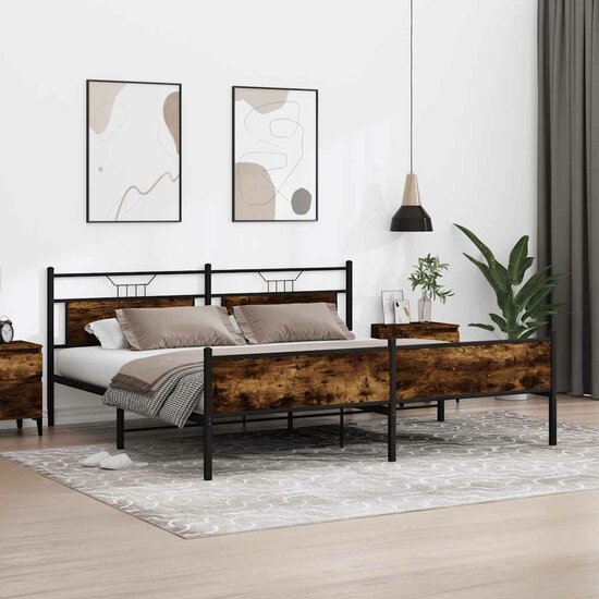 Bedframe Zonder Matras Metaal Kleurig 200 x 200 cm Gerookt eiken