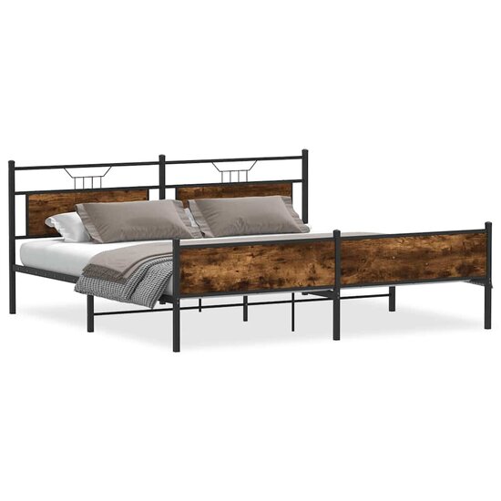 Bedframe Zonder Matras Metaal Kleurig 200 x 200 cm Gerookt eiken