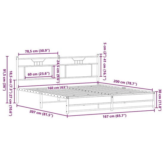 Bedframe zonder matras hout gerookt eikenkleurig 160x200 cm