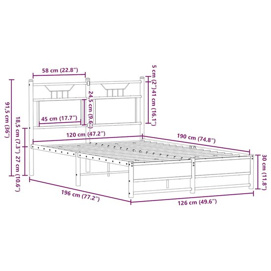 Bedframe zonder matras hout gerookt eikenkleurig 120x190 cm