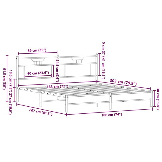 Bedframe zonder matras 183x203 cm spaanplaat gerookt eiken