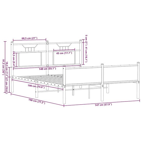 Bedframe zonder matras hout gerookt eikenkleurig 140x190 cm