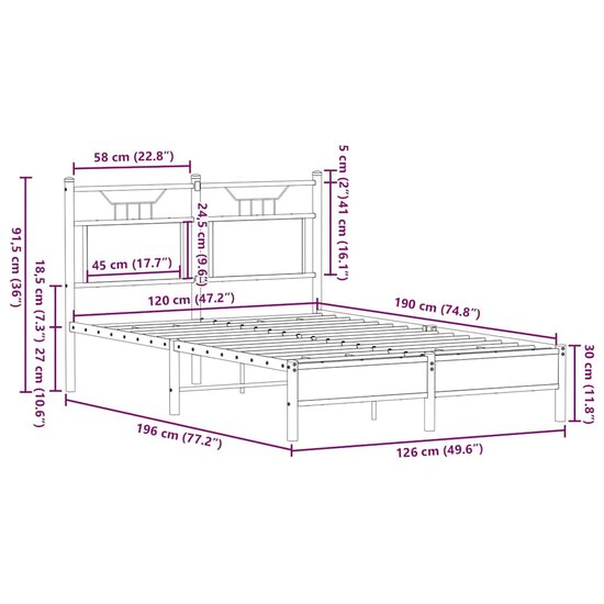 Bedframe Zonder Matras Hout Kleurig 120 x 190 cm Gerookt eiken