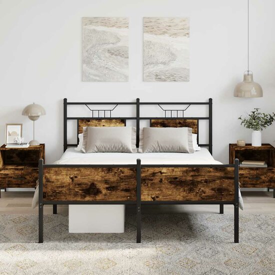Bedframe Zonder Matras Hout Kleurig 150 x 200 cm Gerookt eiken