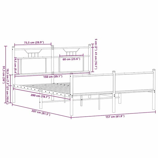 Bedframe Zonder Matras Hout Kleurig 150 x 200 cm Gerookt eiken