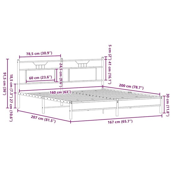 Bedframe Zonder Matras Hout Kleurig 160 x 200 cm Gerookt eiken