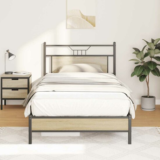 Bedframe Zonder Matras 107X203Cm Spaanplaat Kleurig 107 x 203 cm Sonoma eiken