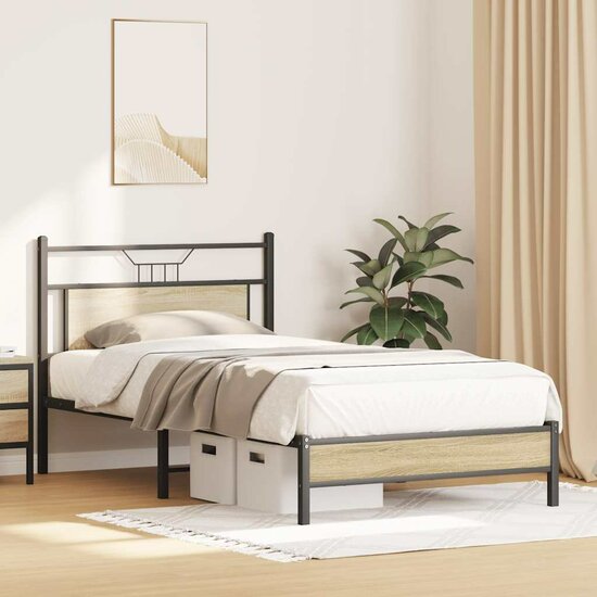 Bedframe Zonder Matras 107X203Cm Spaanplaat Kleurig 107 x 203 cm Sonoma eiken