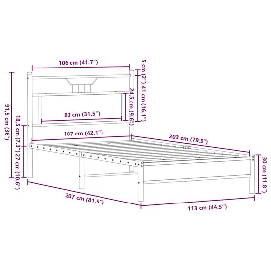 Bedframe Zonder Matras 107X203Cm Spaanplaat Kleurig 107 x 203 cm Sonoma eiken