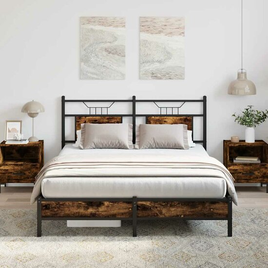 Bedframe Zonder Matras Hout Kleurig 150 x 200 cm Gerookt eiken