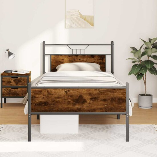 Bedframe Zonder Matras Spaanplaat Kleurig 107 x 203 cm Gerookt eiken