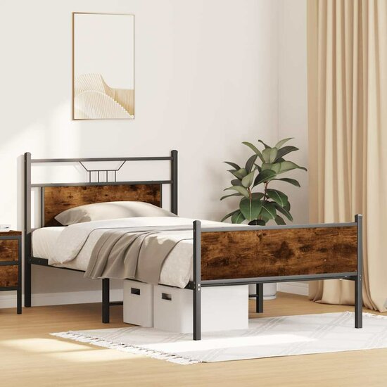 Bedframe Zonder Matras Spaanplaat Kleurig 107 x 203 cm Gerookt eiken