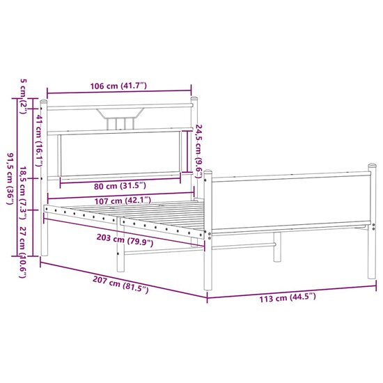 Bedframe Zonder Matras Spaanplaat Kleurig 107 x 203 cm Gerookt eiken