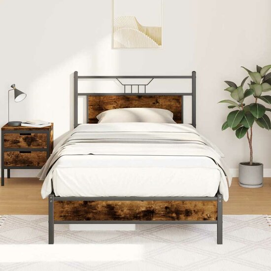 Bedframe Zonder Matras Spaanplaat Gerookt 107 x 203 cm Gerookt eiken