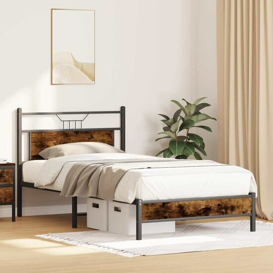Bedframe Zonder Matras Spaanplaat Gerookt 107 x 203 cm Gerookt eiken