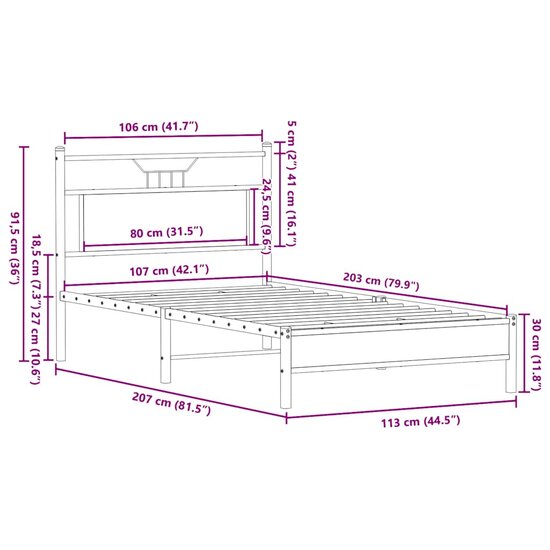 Bedframe Zonder Matras Spaanplaat Gerookt 107 x 203 cm Gerookt eiken