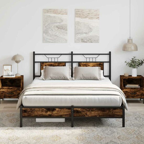Bedframe Zonder Matras Hout Kleurig 140 x 190 cm Gerookt eiken