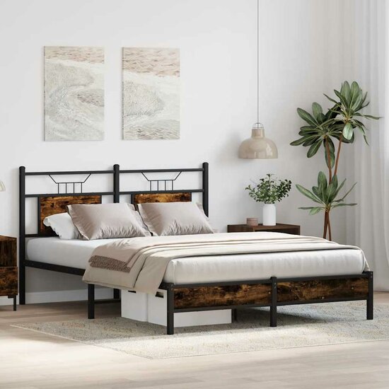 Bedframe Zonder Matras Hout Kleurig 140 x 190 cm Gerookt eiken