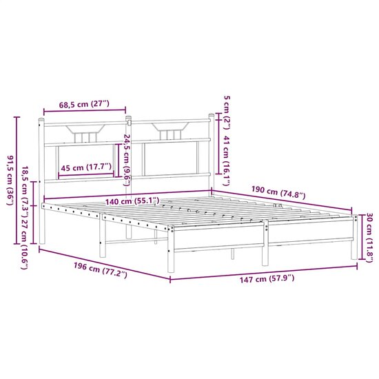 Bedframe Zonder Matras Hout Kleurig 140 x 190 cm Gerookt eiken