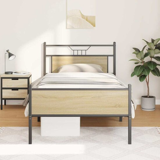Bedframe Zonder Matras 107X203Cm Spaanplaat Kleurig 107 x 203 cm Sonoma eiken
